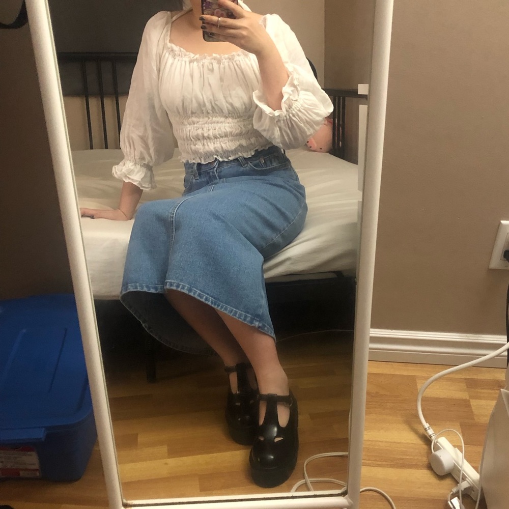 Midi denim skirt with backslit